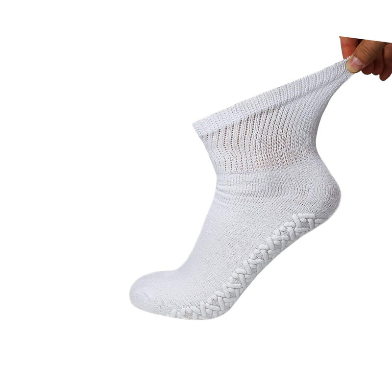 Brooklyn Socks 6 Pairs of Non-Skid Diabetic Cotton Quarter Socks with Non Binding Top (White, 13-15) - Image 3